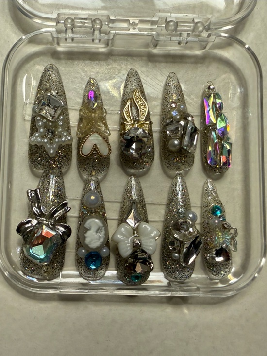 Other - Glittering Silver Nail Art Set with Gem Accents